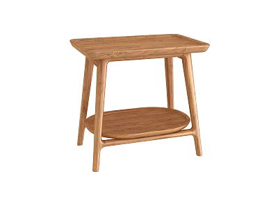 Wooden Side Table With Rectangular Top And Round Storage Shelf Sleek Legs 3d model