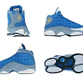 High Top Blue And White Sports Shoes With Mesh Texture Jumpman Logo And Sporty Design