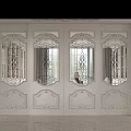 Elegant White Sliding Doors With Intricate Carvings And Patterned Glass Inserts 3d model