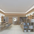 Tea Specialty Store Interior In Minimalist Design With Wooden Shelves Product Displays And Seating Area
