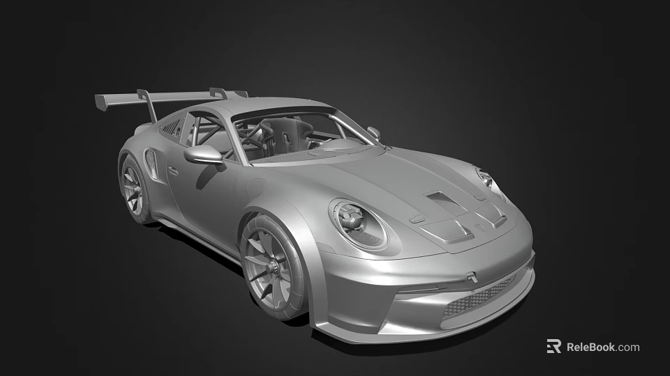 Silver Sports Car With Sleek Body Rear Spoiler And Sporty Wheels Design 3d model 