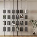Gray Modular Bookcase Interior Design With Books Decorative Items And Green Plant