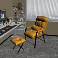 Cozy Yellow Desk Chair Set With Ottoman Computer Monitor And Home Office Plant