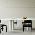 Modern Minimalist Dining Table Set With Round White Table Black Chairs And Hanging Pendant Light