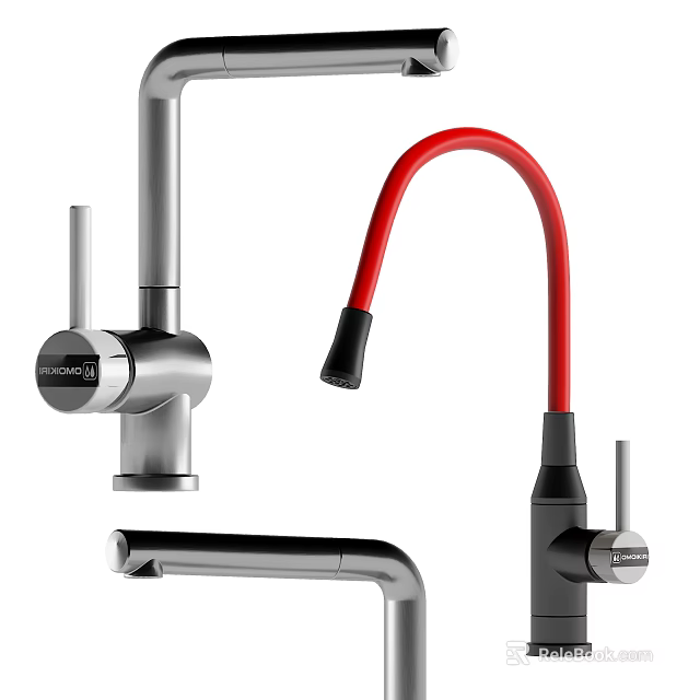 Stylish Modern Kitchen Faucets With Red And Silver Metal Rotatable Designs 3d model 