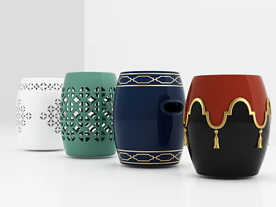 New Chinese Style Drum Stool 3d model