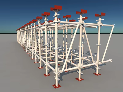 Long Construction Scaffolding Structure With White Frame Red Base Components 3d model