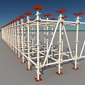 Long Construction Scaffolding Structure With White Frame Red Base Components