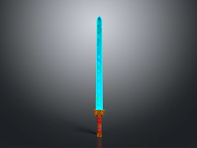 Decorative Sword With Blue Blade Red Hilt And Golden Accents 3d model