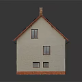 Colorful Cartoon Scene with a House Red Roof Beige Walls Chimney Balcony Windows and Reflection
