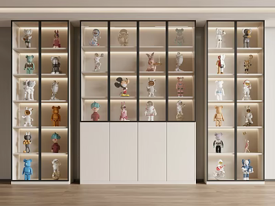 Modern Display Shelves With Glass Doors And LED Lights For Collectible Figurines 3d model