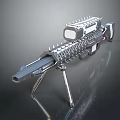 Sci Fi Futuristic Firearm With Spiked Barrel Tripod Stand And Rectangular Device 3d model