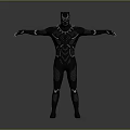 Black Panther Character In Black Costume With Outstretched Arms And Detailed Design