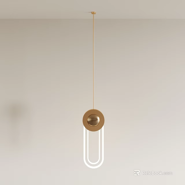 Modern Golden Irregular Shaped Pendant Light With Circular Base And White Linear Details 3d model