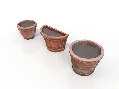 Terracotta Plant Pots In Various Shapes For Home Gardening Supplies 3d model