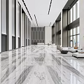 Modern Spacious Public Office Space With Marble Flooring Sofa Seating And Floor to Ceiling Windows