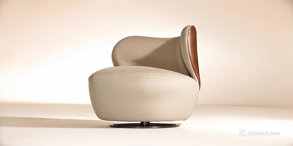 Modern Beige Leather Sofa Stool With Curved Design And Swivel Base 3d model 