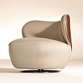 Modern Beige Leather Sofa Stool With Curved Design And Swivel Base 3d model