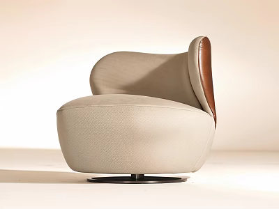 Modern Beige Leather Sofa Stool With Curved Design And Swivel Base 3d model