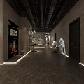 Interior Exhibition Space With Bookshelves Hanging Clothes Projected Moon Yellow Circular Design And Wall Text