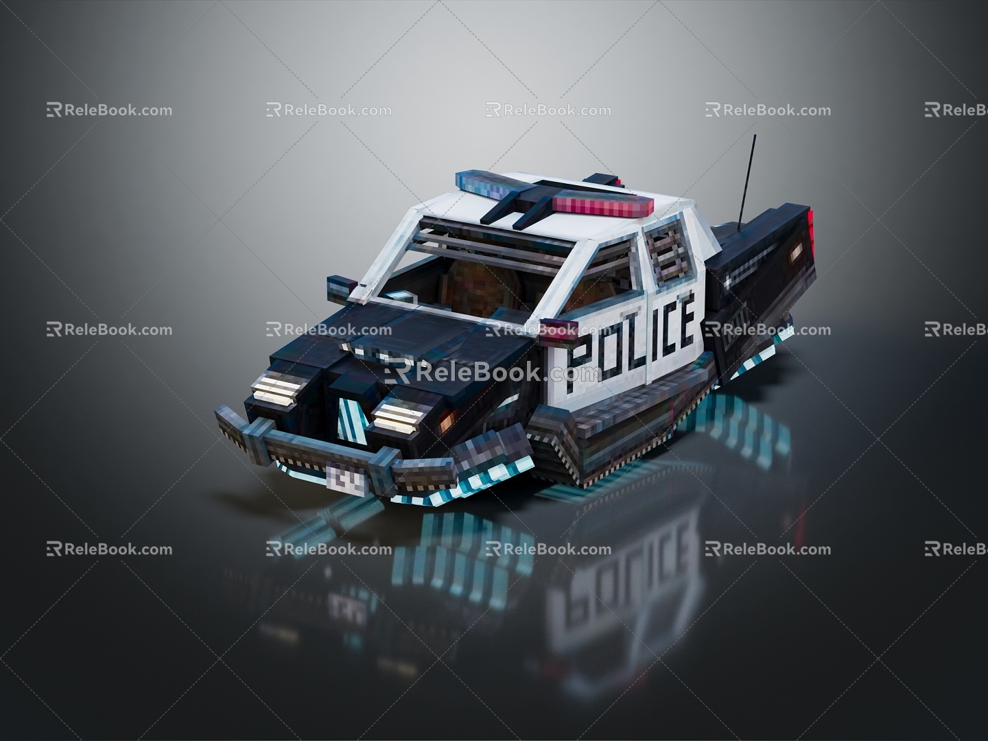 Modern toy car pixel police car square police car toy police car 3d model