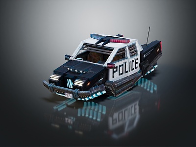 Modern toy car pixel police car square police car toy police car 3d model