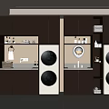 Modern Home Balcony Laundry Area Interior With Washing Machines And Storage Cabinets