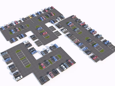 3D Parking Lot Layout With Organized Colored Vehicles And Multiple Areas 3d model