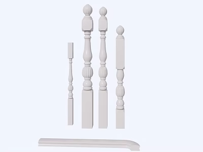 Decorative White Stair Railings With Balusters Newel Posts And Curved Handrails 3d model