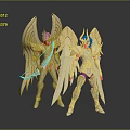 Game Movie Characters In Golden White Armor With Angelic Wings And Mythical Design