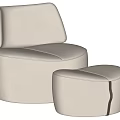 Stylish Modern White Single Sofa With Curved Design And Matching Ottoman