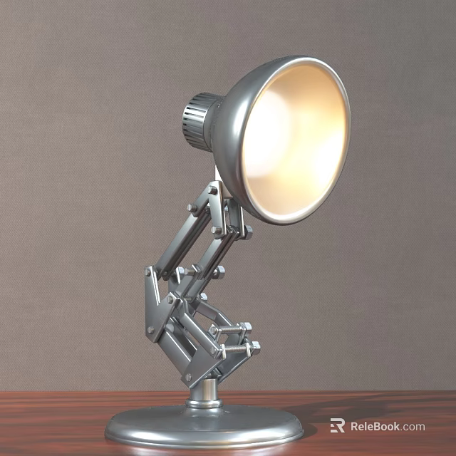 Modern Metallic Desk Lamp with Adjustable Arm and Round Warm Light Shade 3d model 