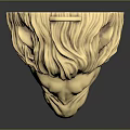 Golden Lion Head Sculpture With Mane Details Front View Dark Background Reflective Surface