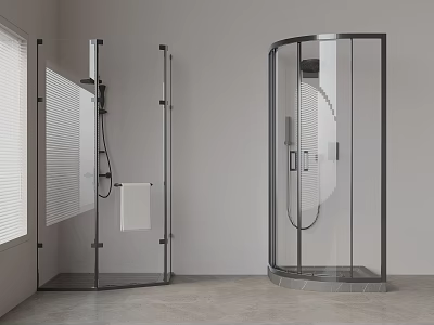 Modern Glass Shower Enclosures With Square And Curved Designs And Shower Heads 3d model