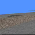 Dry Brown Grass On Gray Brick Pavement With Round Metal Manhole Cover And Blue Sky