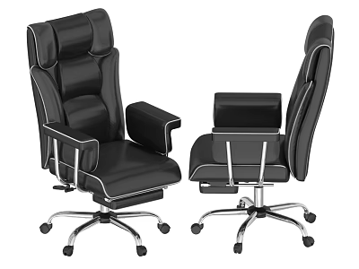Black Leather Office Chair With Adjustable Armrests Metal Base And Caster Wheels 3d model