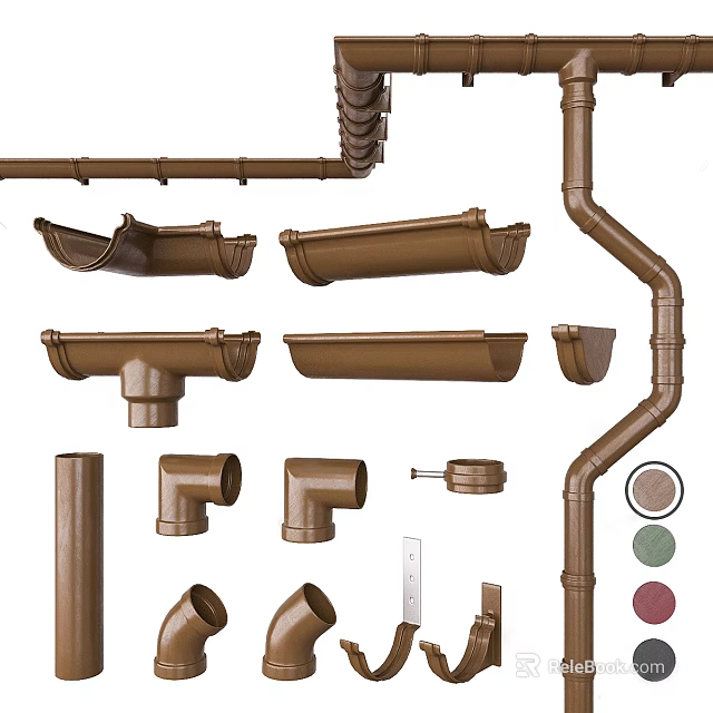 Brown Pipes and Plumbing Fittings Including Elbows Straight Tubes and Drainage Components 3d model 