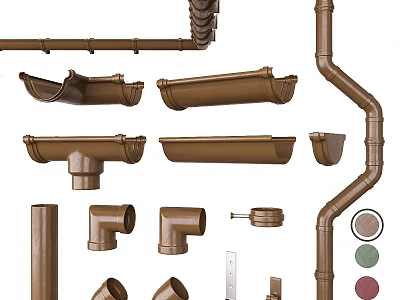 Brown Pipes and Plumbing Fittings Including Elbows Straight Tubes and Drainage Components 3d model