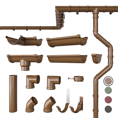 Brown Pipes and Plumbing Fittings Including Elbows Straight Tubes and Drainage Components 3d model