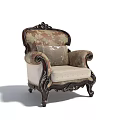 Classic Single Sofa Featuring Carved Wooden Legs Floral Fabric Upholstery And Decorative Pillow
