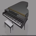 Black Grand Piano 3D Model With White Bench And Polished Surface