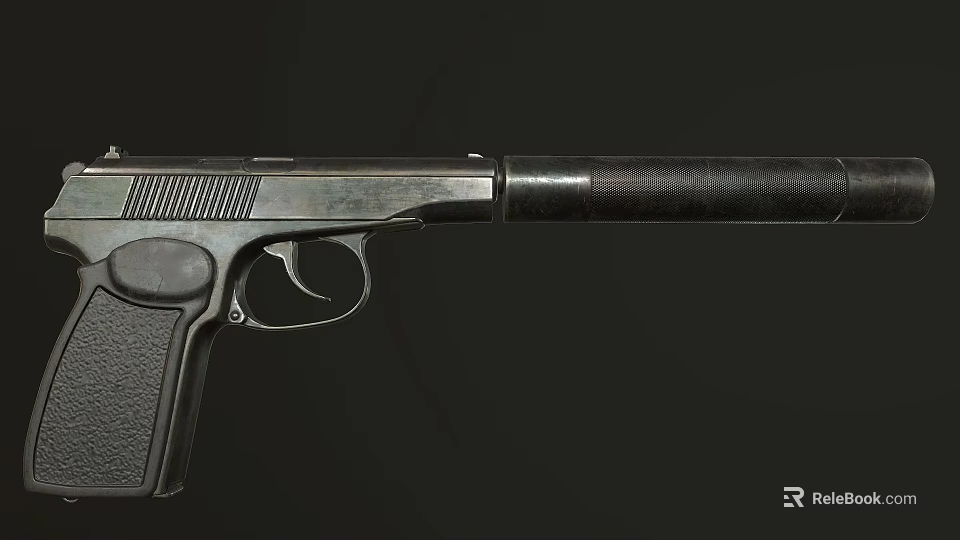 Vintage Pistol with Metal Body Black Textured Grip and Classic Design 3d model 