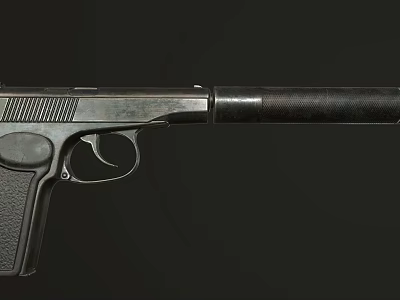 Vintage Pistol with Metal Body Black Textured Grip and Classic Design 3d model