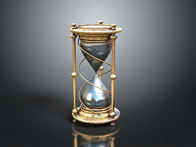 Ornate Hourglass With Gold Frame And Silver Glass Showing Reflection On Black Surface 3d model