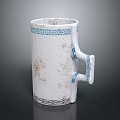 White Ceramic Cup With Blue Decorative Trimming Double Handles and Brownish Marks 3d model