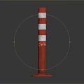 Red And White Striped Safety Bollard With Circular Base For Warning Purposes