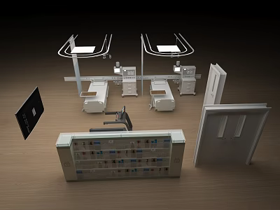 Medical Devices For Hospital Settings Including Treatment Tables Storage Cabinets Display Monitors And Pendant Arms 3d model