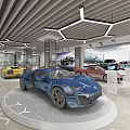 Modern Car Dealership Showroom With Luxury Sports Cars And Glass Display Units