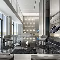 Modern Hotel Lobby Interior With Marble Flooring Large Windows Reception Desk And Art Sculpture