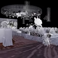 Elegant Wedding Venue Setup With White Roses Marble Steps And Chandelier Decorations